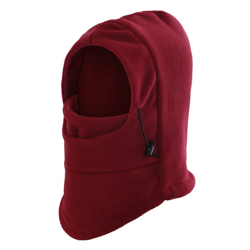 Women's winter thermal fleece balaclava hat with hood, windproof face cover and neck warmer for hiking or biking