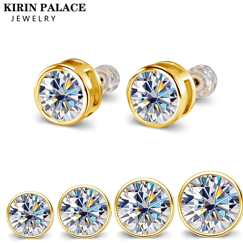 18K gold moissanite diamond stud earrings for women by HSF Marketplace, close-up view