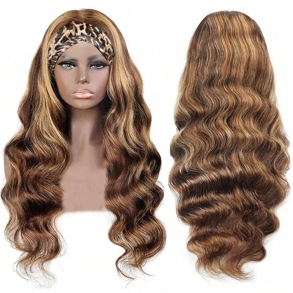 4/27 highlight body wave headband wig, 200% density Brazilian human hair wig for Black women by HSF Marketplace