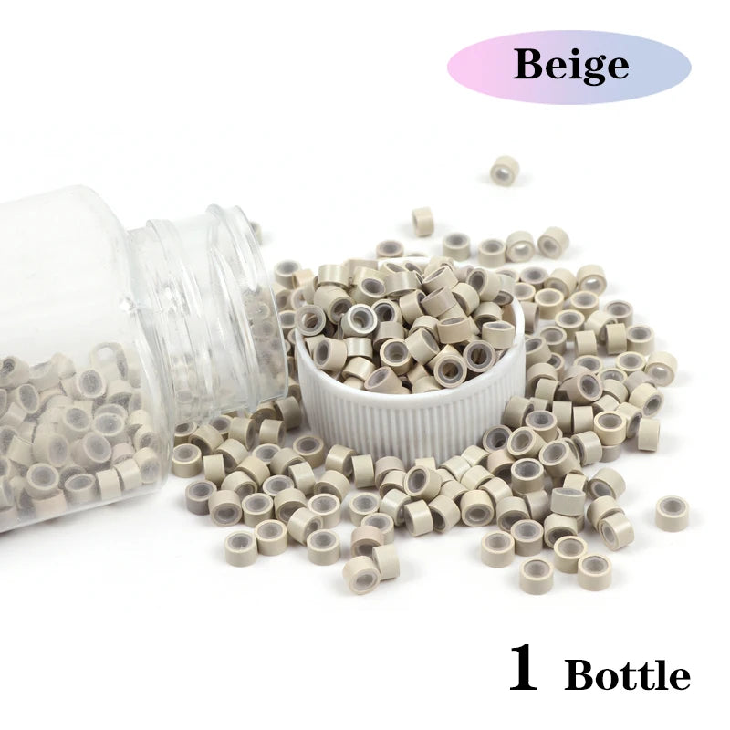 Beige Silicone Tubes Beads Locks Micro Link Ring Tube For Most I-Tip Hair Extension Tips 500Pcs Silicone Lined Micro Ring Beads