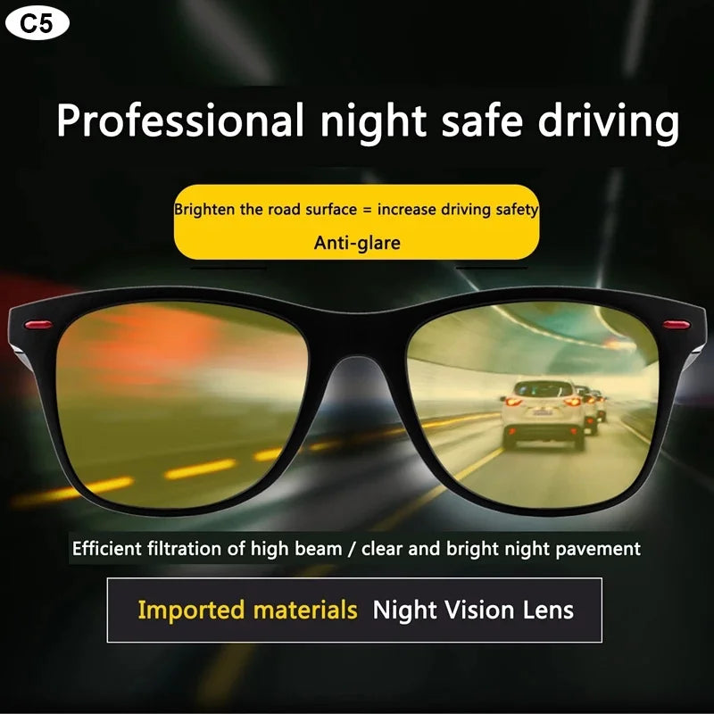 HSF Marketplace night vision polarized sunglasses for men with PC frame, suitable for outdoor sports, driving, and day-night vision.