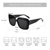 Large square acetate sunglasses for women with thick frame, polarized lenses, UV400 protection, stylish fashion shade.