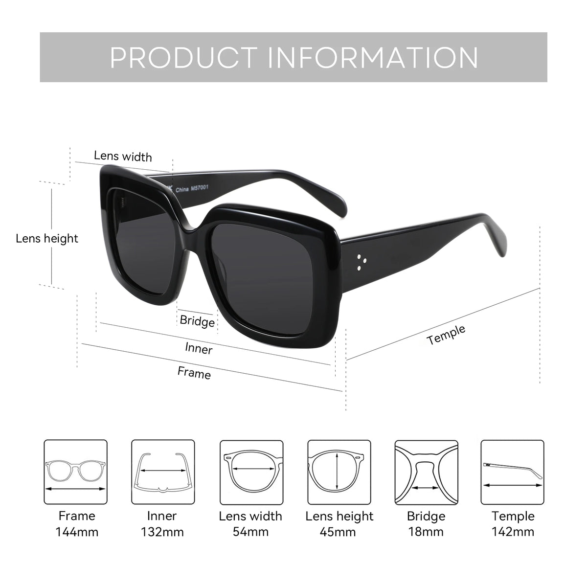 Large square acetate sunglasses for women with thick frame, polarized lenses, UV400 protection, stylish fashion shade.
