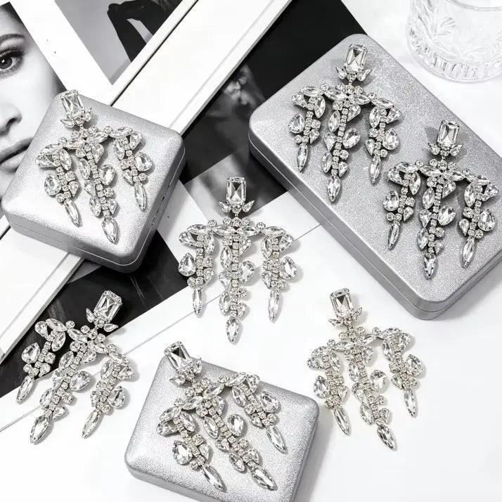 Sparkling silver crystal chandelier earrings for elegant occasions by HSF Marketplace