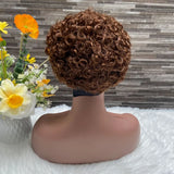 Colored curly pixie cut human hair headband wig, full machine-made glueless Brazilian virgin hair wig