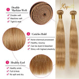 15A Silk Straight Bundles Human Hair and Closure #27 Honey Blonde Human Hair Bundles with Closure HD 4X4 Lace Pre Plucked