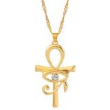 Eye of Horus Egypt charm pendant with Ankh cross design, gold-tone jewelry necklace for women, religious and fashion jewelry.