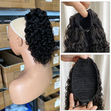 Burmese curly drawstring ponytail human hair extension, 14-inch natural black virgin hair piece by HSF Marketplace