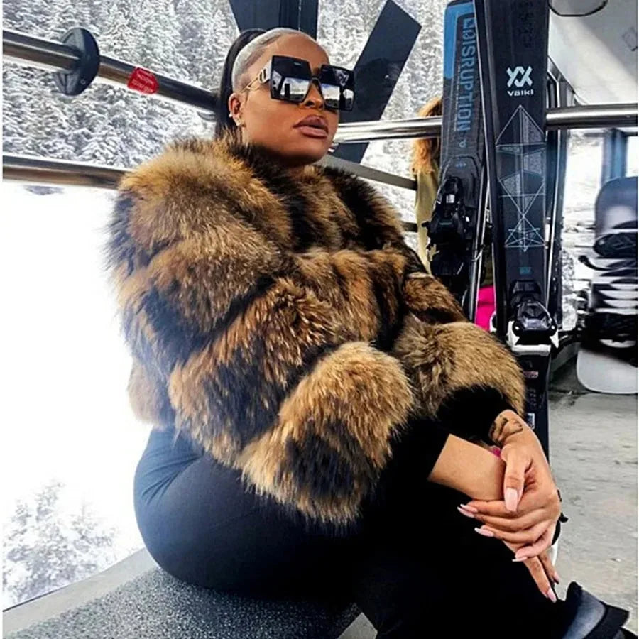 Women's luxury thick real raccoon fur coat in plus sizes, HSF Marketplace apparel