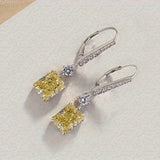 Yellow CZ dangle earrings for women, modern bridal jewelry by HSF Marketplace