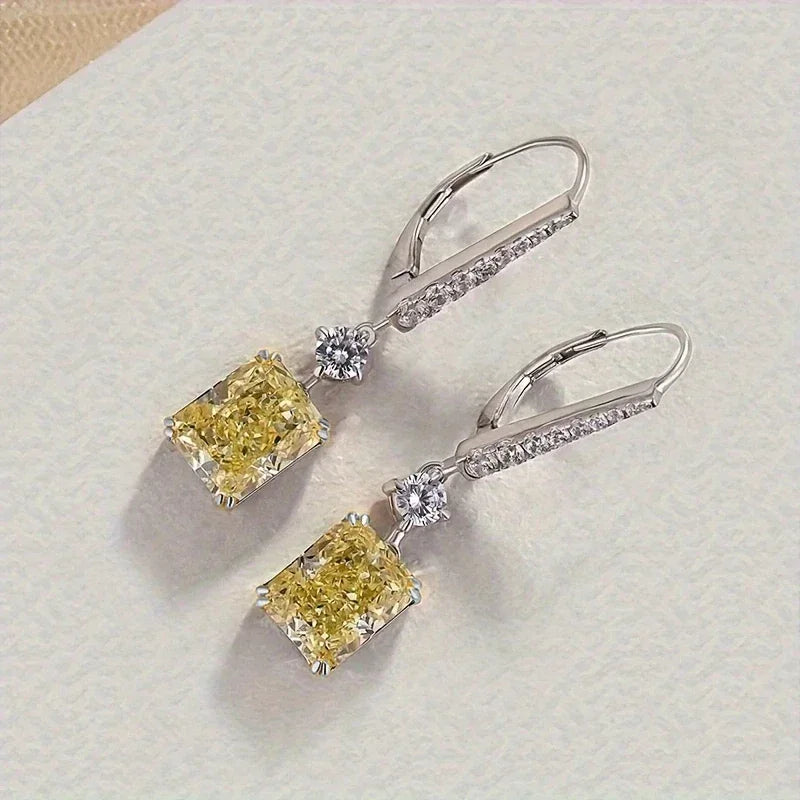 Yellow CZ dangle earrings for women, modern bridal jewelry by HSF Marketplace