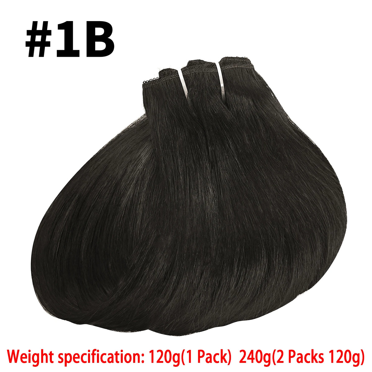 Straight clip-in hair extensions, 120g full head set with 8 pieces of 100% human hair in natural black