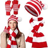 Christmas-themed knitted hat scarf glove set for winter warmth by HSF Marketplace
