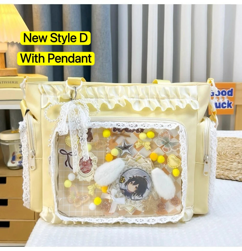 Large capacity Japanese Ita Bag by HSF Marketplace featuring a transparent design, casual shoulder tote with kawaii lolita style.