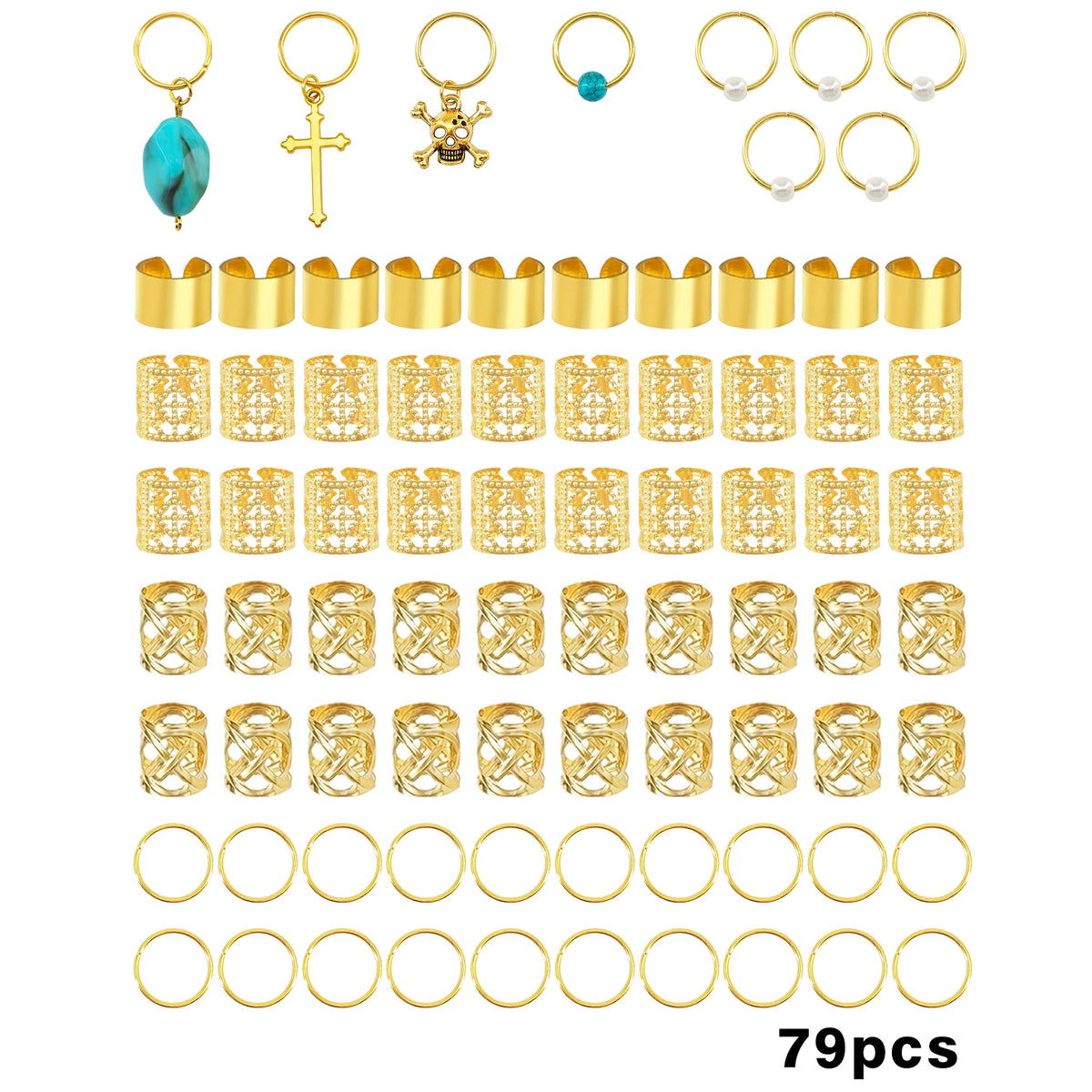 79-piece gold hair jewelry clips for dreadlocks and braids by HSF Marketplace