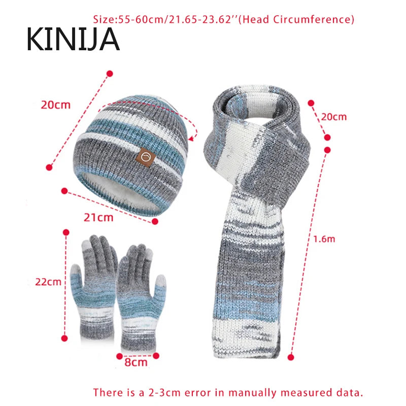 Women's gradient color knitted hat, scarf and gloves winter set by HSF Marketplace