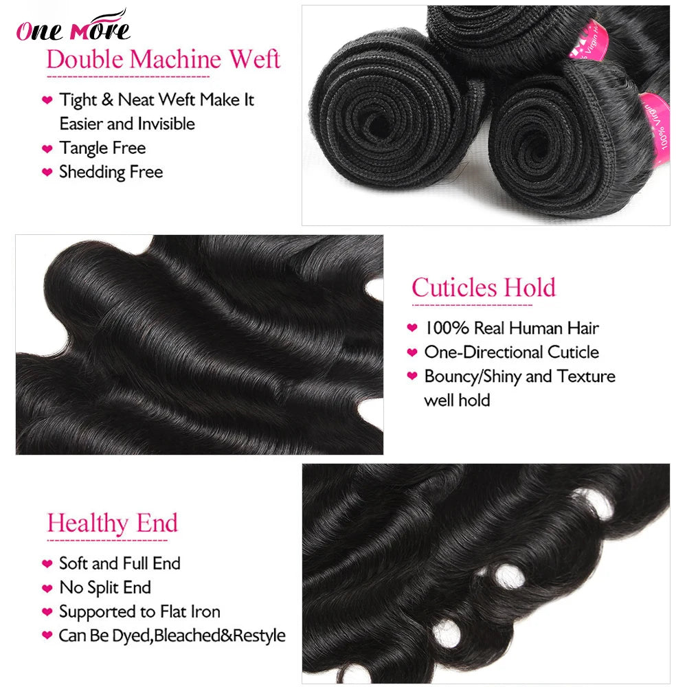 Brazilian Body Wave Human Hair Weave 2x6 with 3/4 Natural Hair Bundles Deep Parting Closure for Hair Extensions