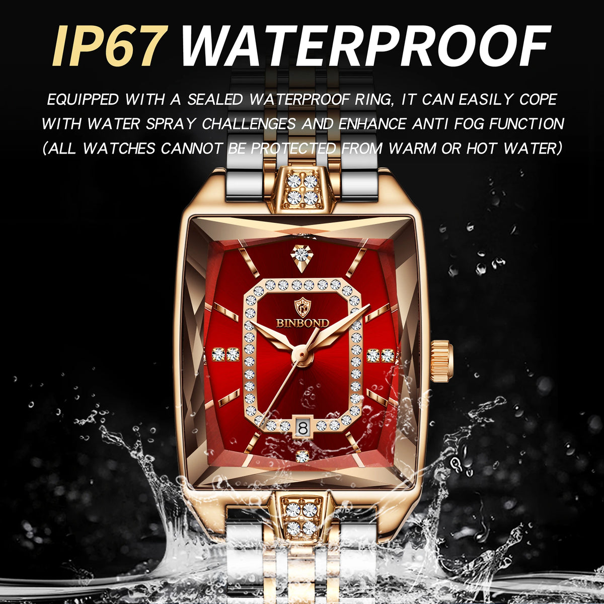 BINBOND Zircon Luxury Reloj Original Waterproof Sturdy Auto Date Women's Watches Ladies Wristwatch Quartz Watch For Women