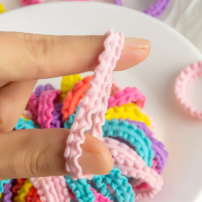 50pcs/Set Unisex Sweet Skirt Edge Pattern Wave Ring Hair Ties Elastic Rubber Band, Cute And Non-Damaging Headwear Casual Ponytai