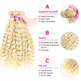Face Beauty 613 Blonde Frontal Clodure with Bundles Remy 3/4 Peruvian Human Hair Deep Wave Curly Bundles with 13x4 Lace Frontal