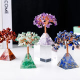 1pc Natural Crystal Tree Ornament Resin Pyramid Base Crystal Crushed Stone Fortune Tree Home Office Decoration Holiday Gift