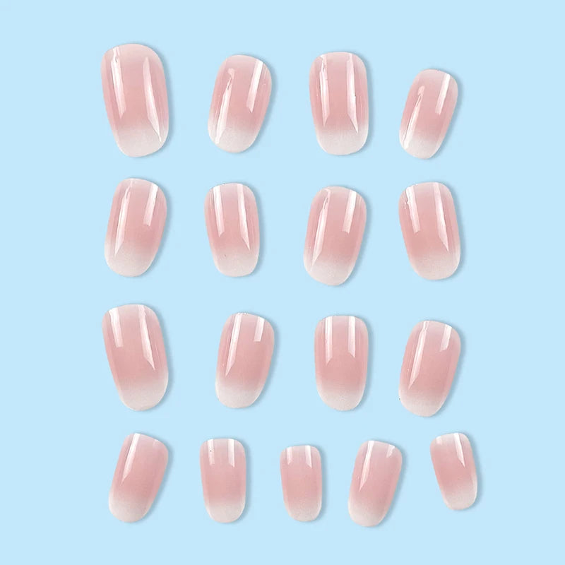 24-piece oval short pink ombre press-on false nails for women and girls, removable wearable nail art