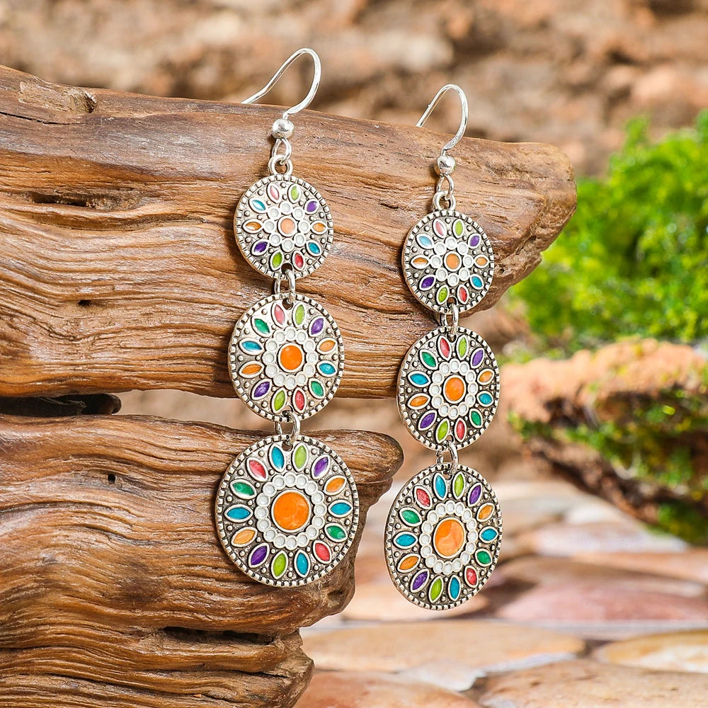 HSF Marketplace vintage geometric boho dangle earrings for women, shown as a stylish jewelry pair