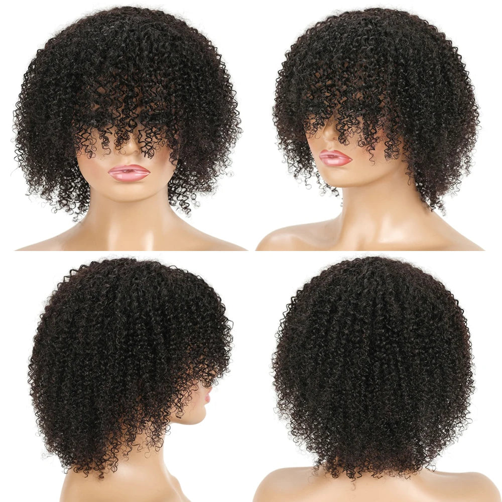 Peruvian Hair Afro Kinky Curly Pixie Cut Short Bob Bouncy Cheap Full Machine Made Human Hair Wigs For Black Women Glueless Remy