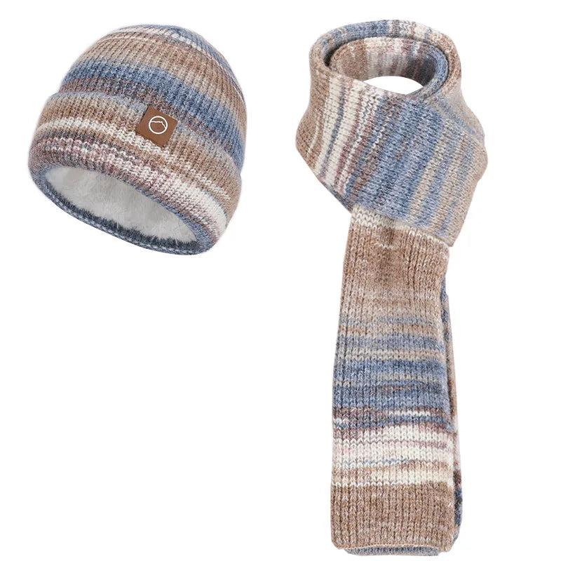 Women's gradient color knitted hat, scarf, and gloves winter set by HSF Marketplace