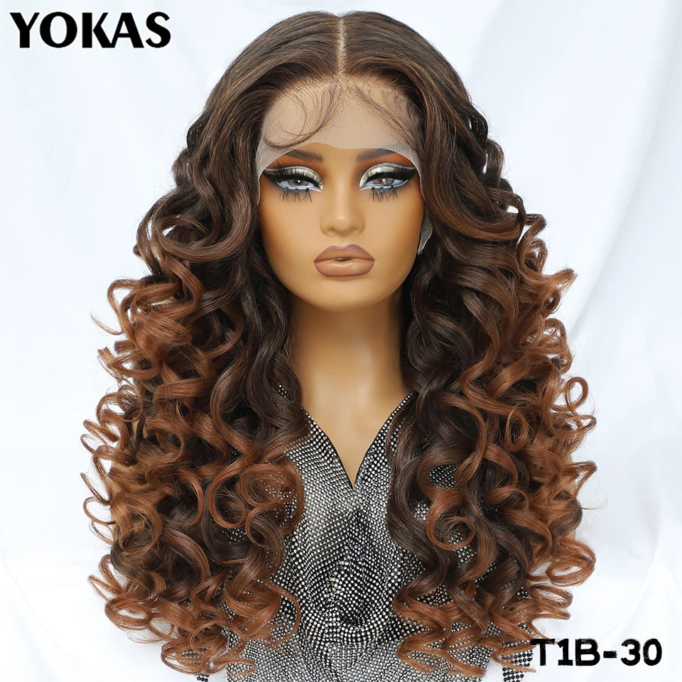 Latisha Lace Frontal Wigs 13x6 Synthetic High Temperature Fiber HD Lace Frontal Wigs 24 Inch Loose Curls Lace Wig For Afro Wome