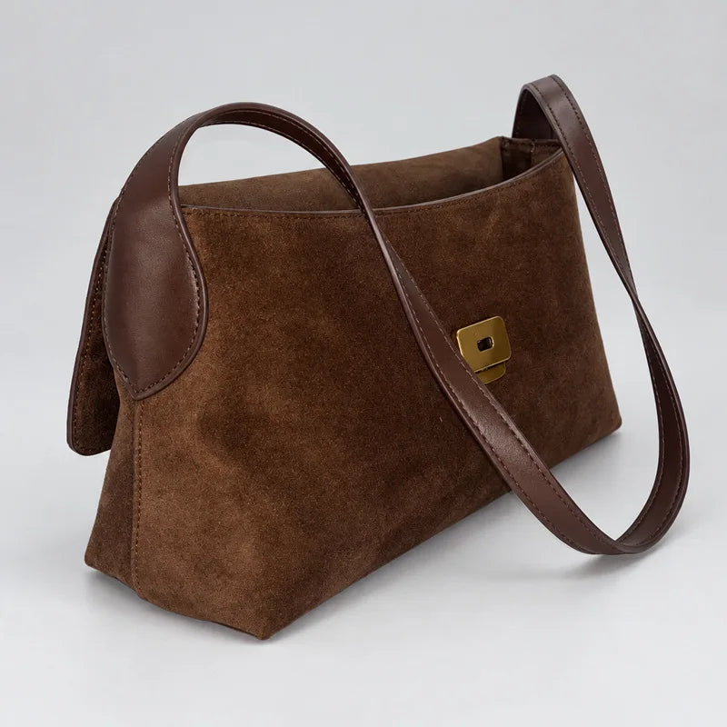 Vintage faux suede shoulder bag for women by HSF Marketplace, with a soft textured finish and spacious interior