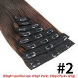 Brazilian Remy human hair clip-in extensions, 120g 8-piece set, straight natural black hair for women