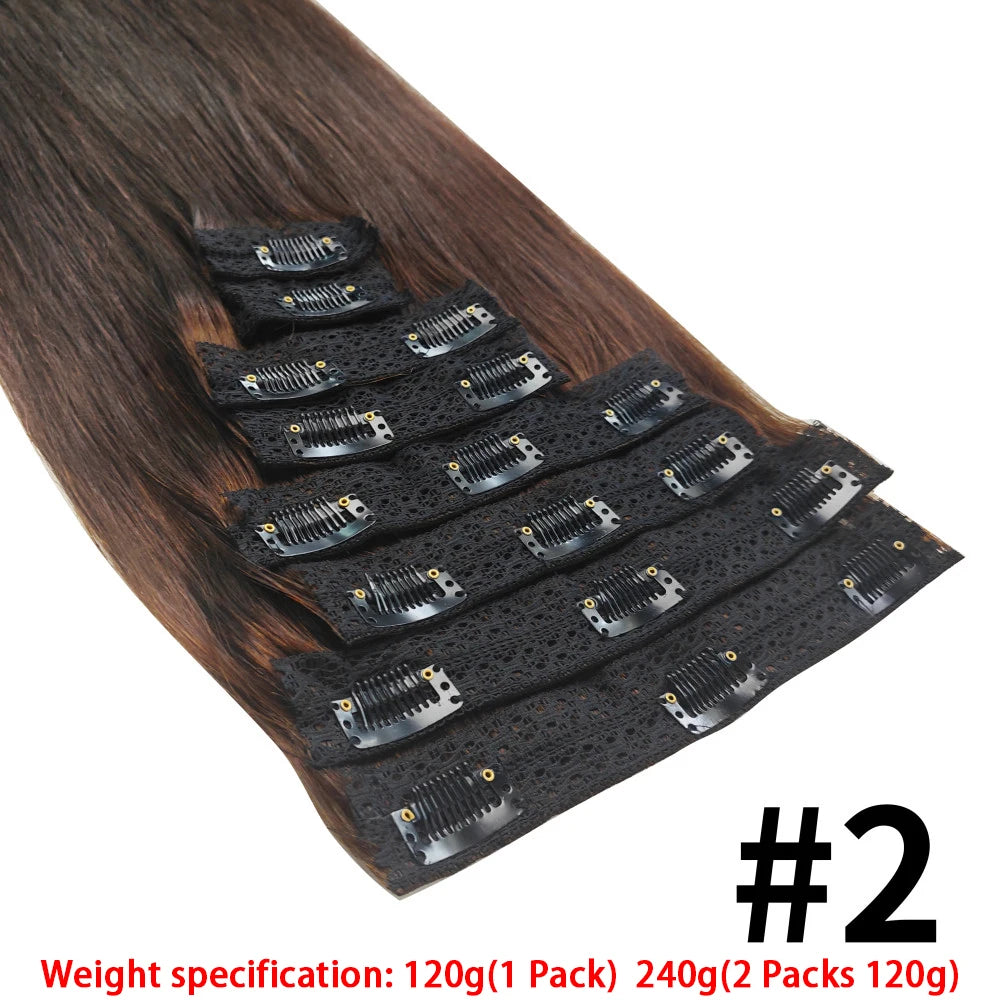 Brazilian Remy human hair clip-in extensions, 120g 8-piece set, straight natural black hair for women