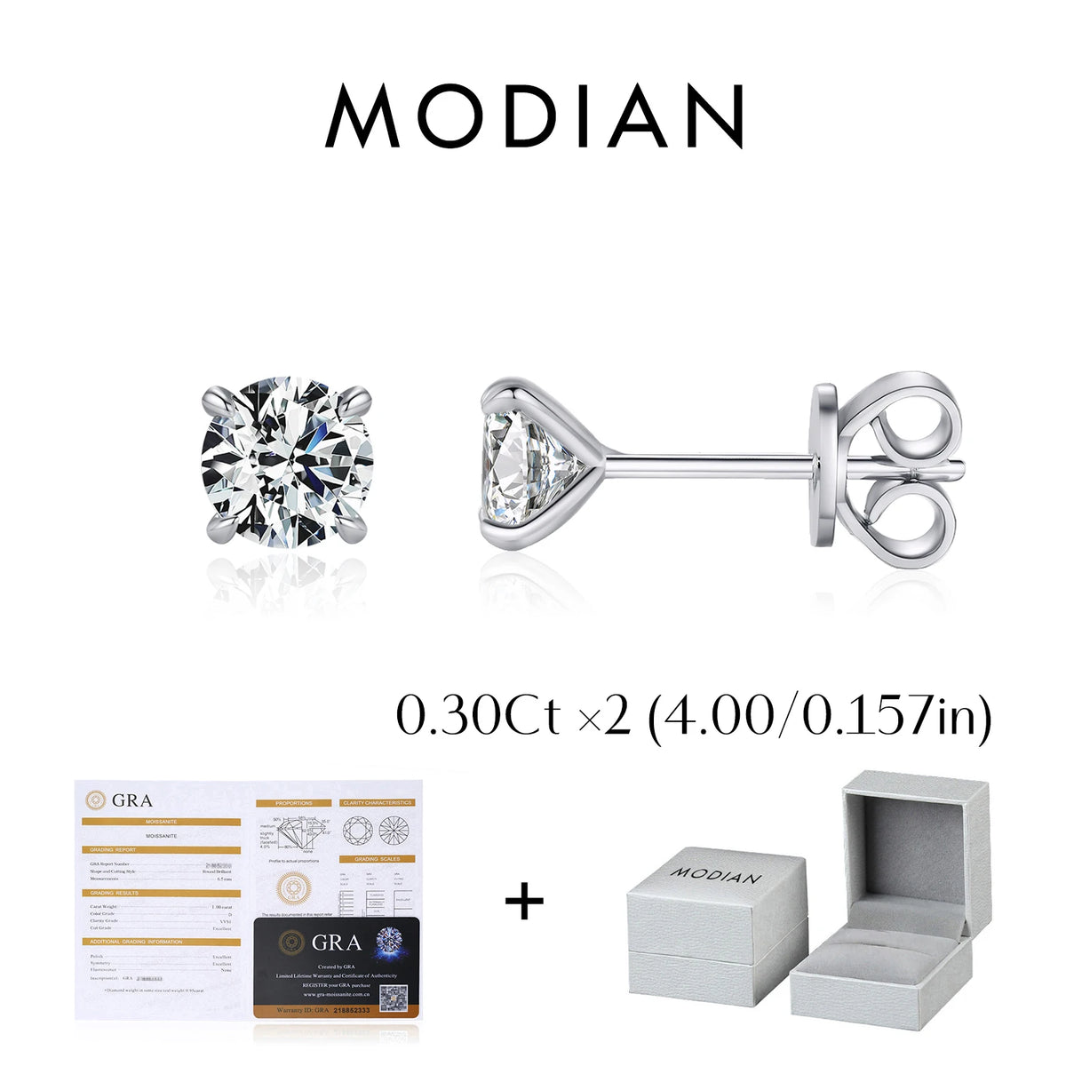 MODIAN D color moissanite stud earrings in 925 sterling silver, sparkling luxury wedding jewelry for women
