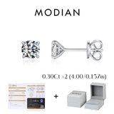 MODIAN D color moissanite stud earrings in 925 sterling silver, sparkling luxury wedding jewelry for women