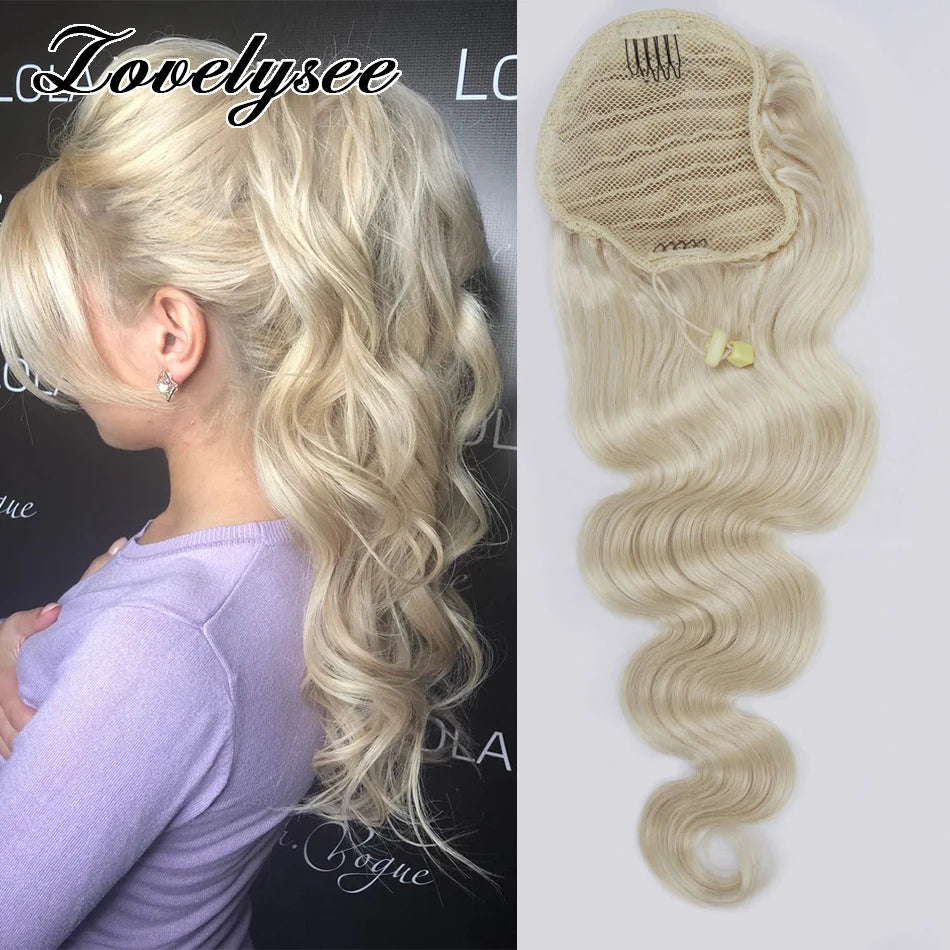 Brazilian human hair body wave drawstring wrap-around ponytail extension, 14-24 inch natural Remy hair