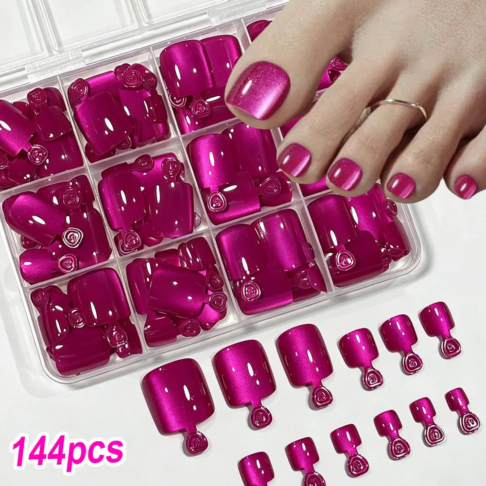 96-piece short square glossy glitter cat eye French press-on false nails in four colors by HSF Marketplace