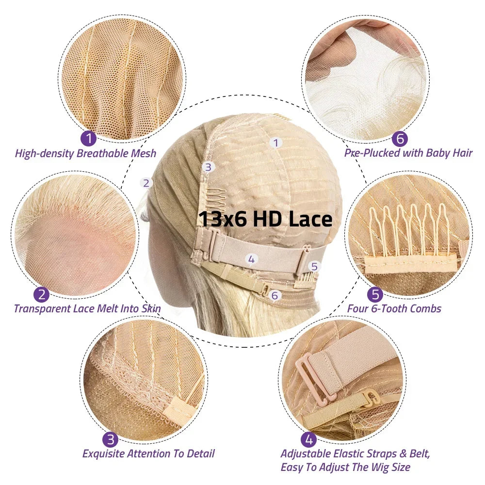 613 blonde body wave 13x6 HD lace frontal human hair wig, 38–40 inch honey-colored lace, HSF Marketplace