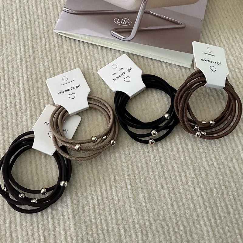 5Pcs Basic Rubber Band Ponytail Small Gold Ball Hair Band Headrope Simple Hair Rope Texture Headgear Hair Accessories