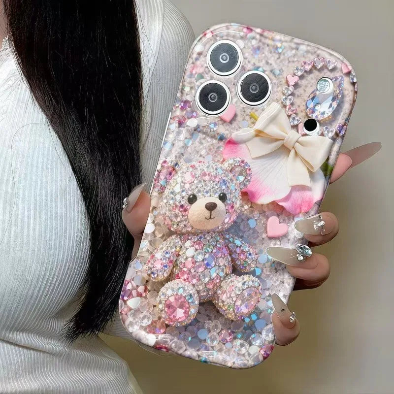 Rhinestone bear phone case for iPhone 11–18 Pro Max by HSF Marketplace
