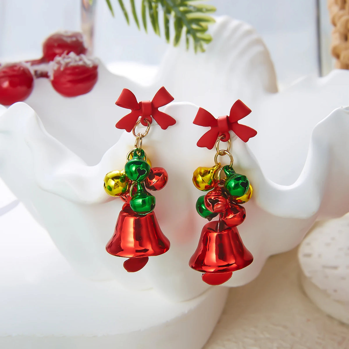 Festive snowflake tassel dangle earrings with bells for women by HSF Marketplace