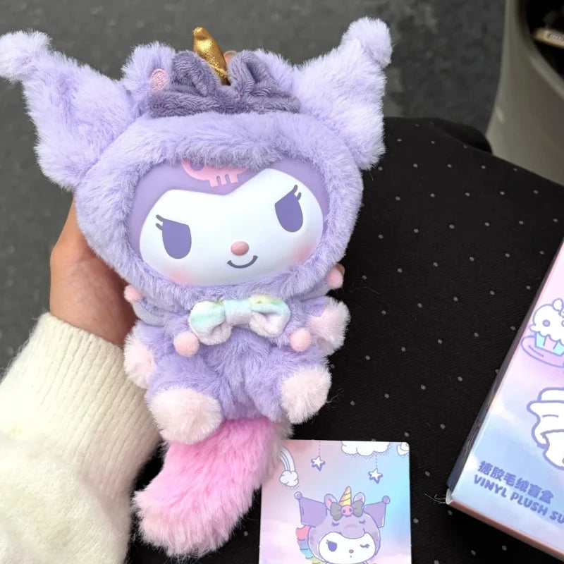 Sanrio Dream Unicorn Series vinyl plush blind box with Hello Kitty and Kuromi pendants, collectible bag ornaments