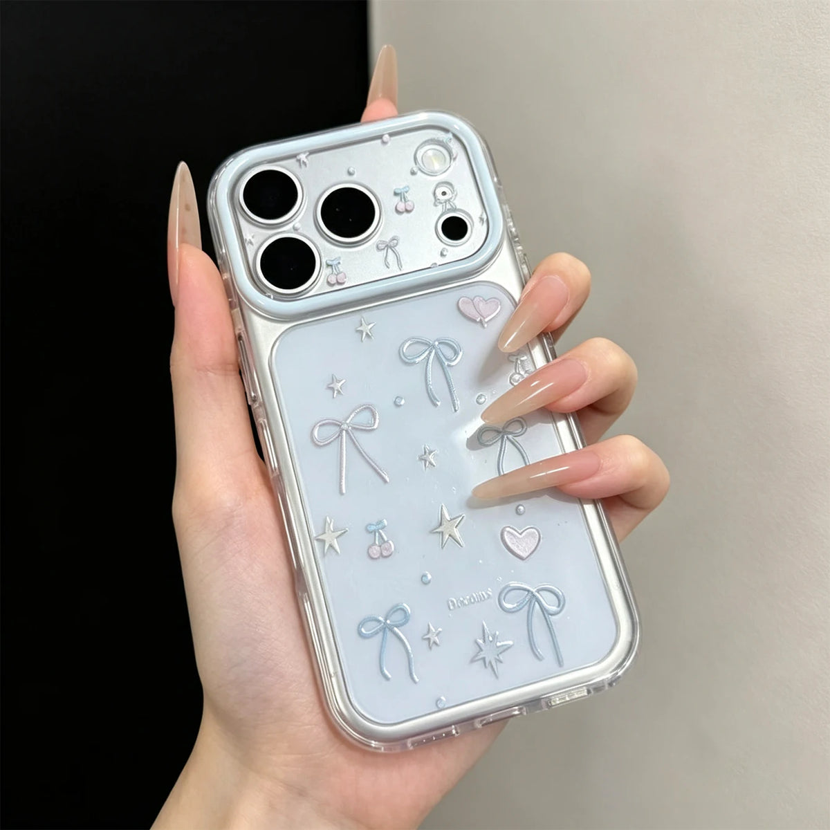 Cute Bow Star Cherry Pattern Clear Phone Case for iPhone Models