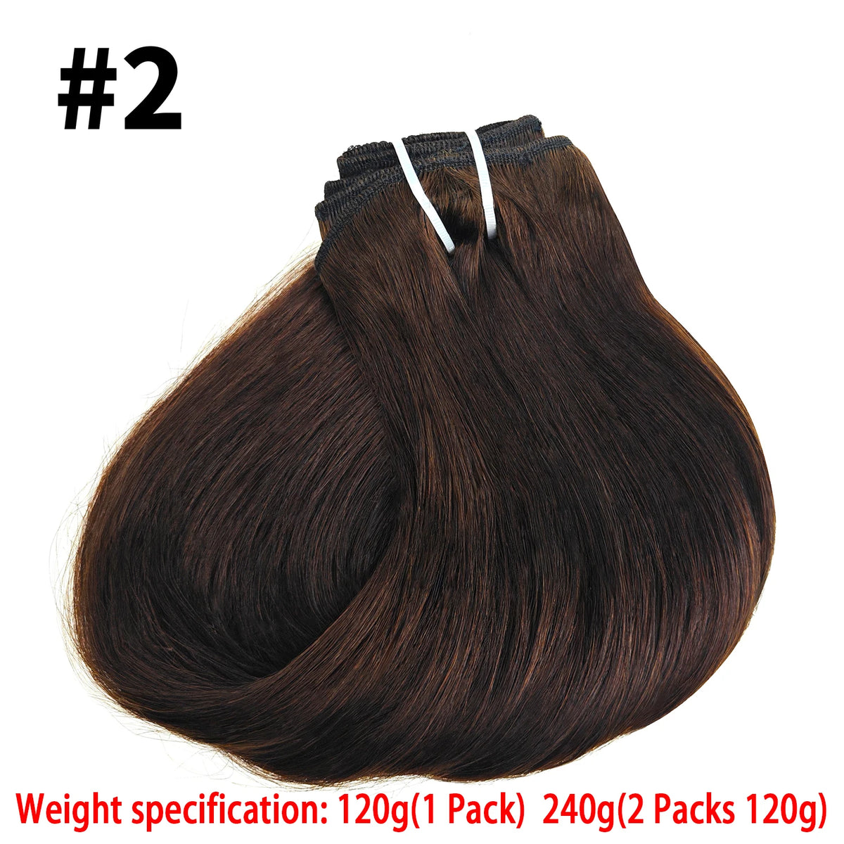 Straight clip-in hair extensions, 120g full head set, 8-piece virgin human hair in natural black