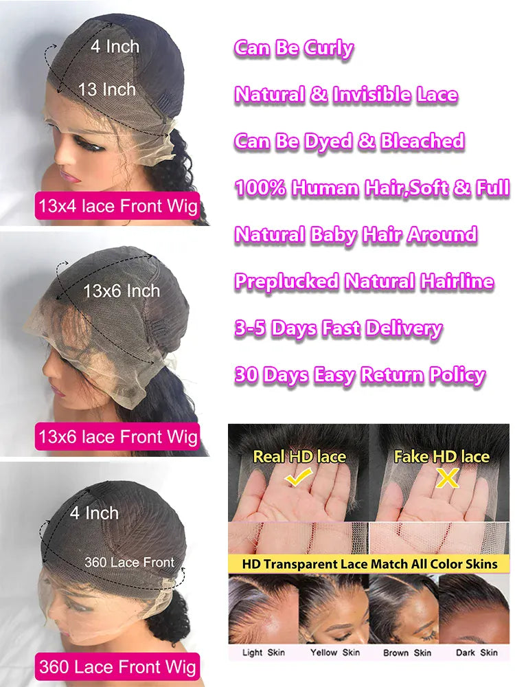 200% Real Density Curly ≥98% Human Hair Wigs 13x4 13x6 360 Hd Transparent Lace Front Wigs Deep Wave Lace Frontal Wig Water Wave