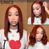 UNice Hair Reddish Brown Yaki Straight Bob Wig Human Hair 7x5 Lace No Slip Ready To Wear Glueless Wig
