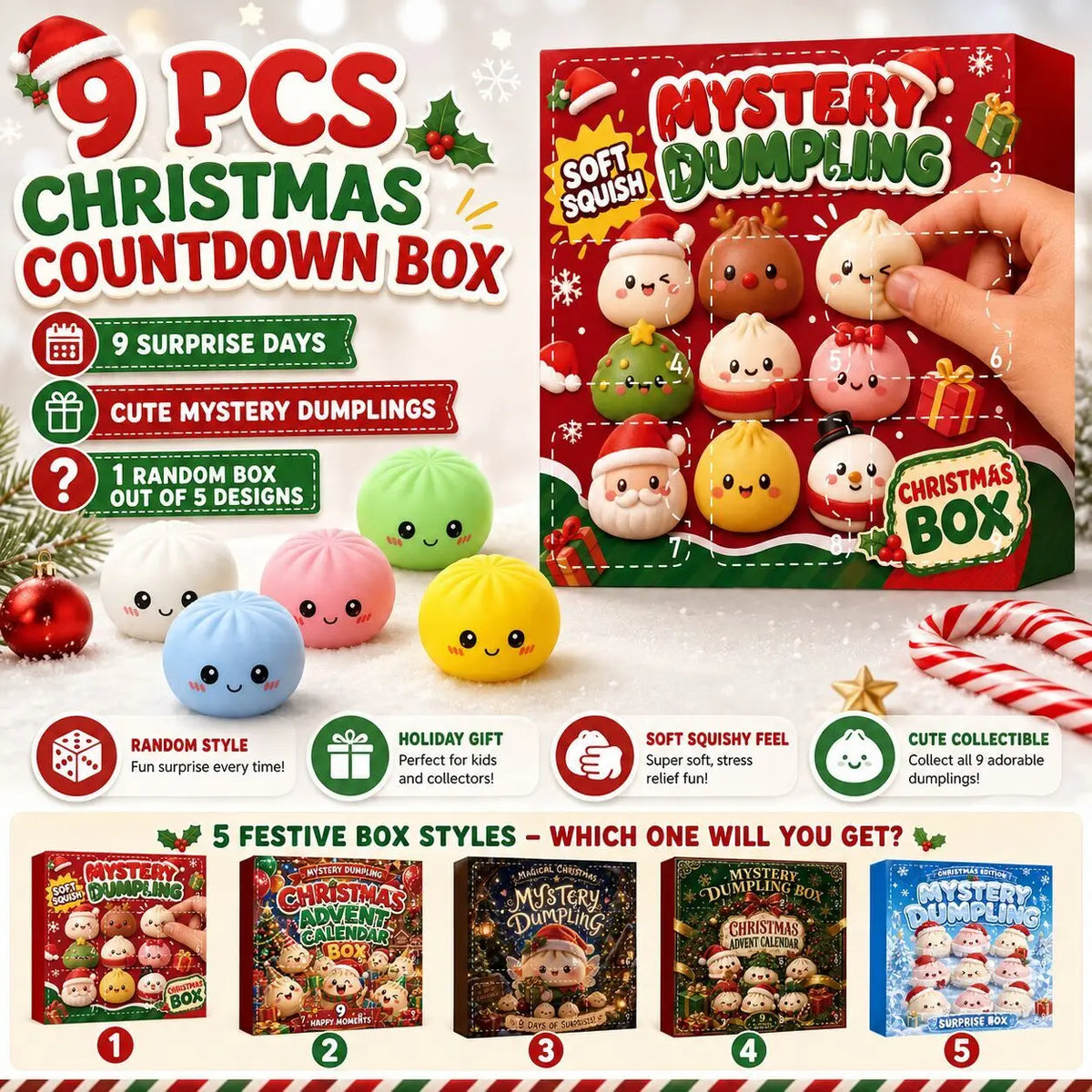 Christmas fidget squishy mystery dumpling advent calendar with 9-day blind boxes for sensory play