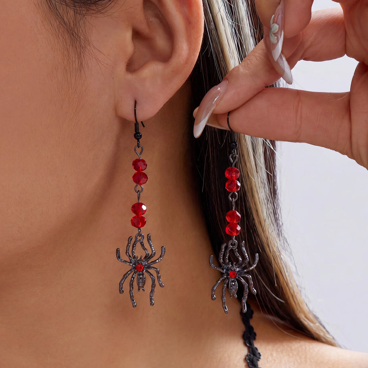 Gothic spider dangle earrings for women by HSF Marketplace, punk holiday jewelry with detailed spider charms