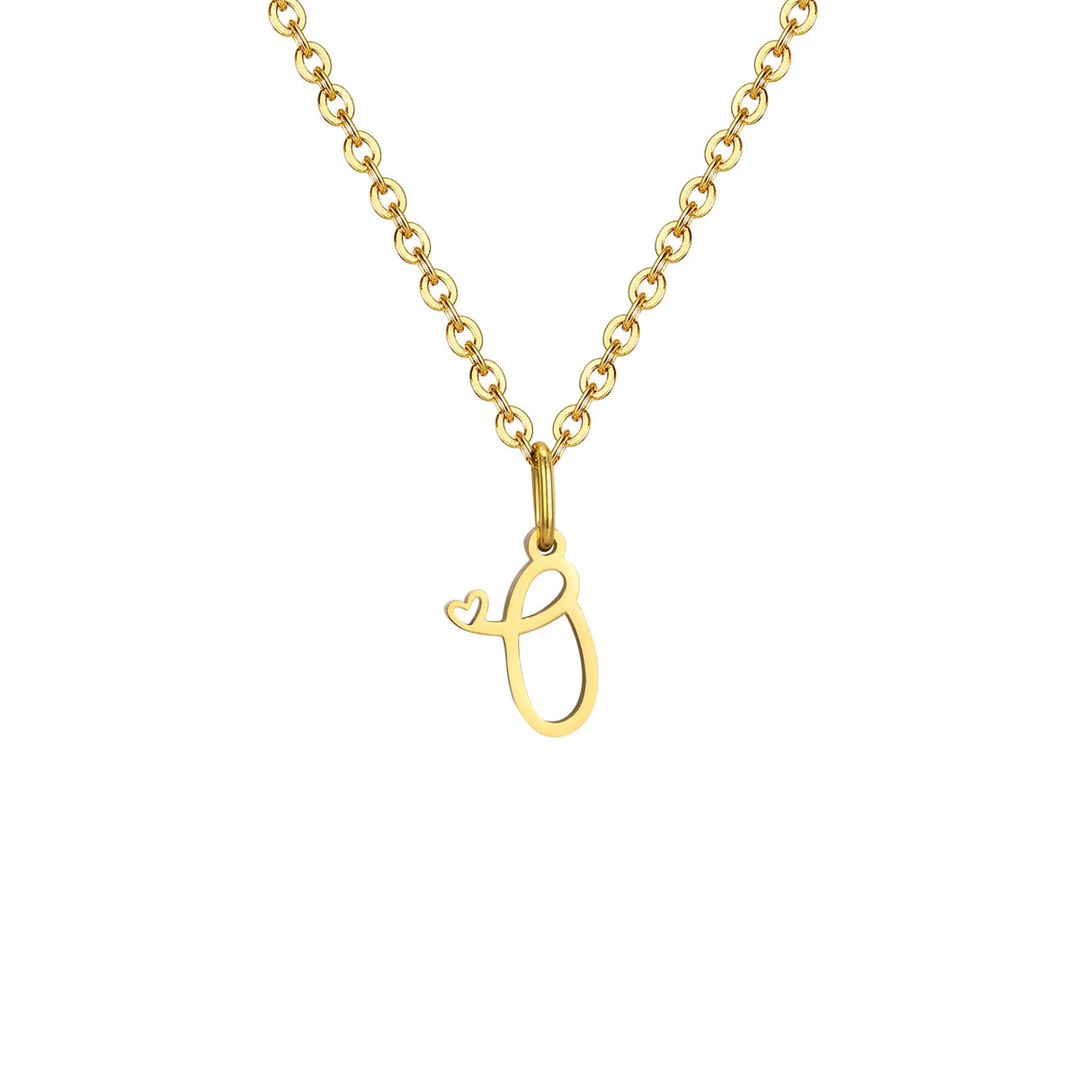 Gold plated dainty heart initial necklace for women featuring a waterproof stainless steel A-Z letter pendant, personalized jewelry.
