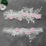 2-piece embroidered bridal garter thigh belts with pearl flower details and elastic leg loops, HSF Marketplace